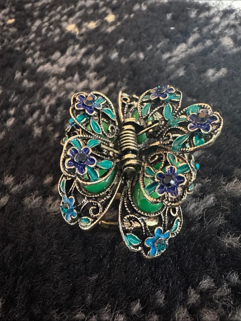 Vintage-Boho Green and Blue Rhinestone Butterfly Hair Clip NEW 🏷️